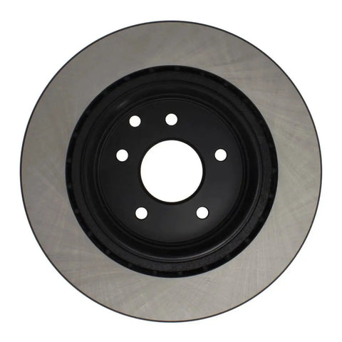 Centric Premium rear brake rotor with silver friction surface and black hub front view