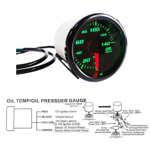 2 Inch Oil Pressure Gauge With Sensor For Cars 52mm Digital LED Display 0-140 PSI with Tinted Lens and Red Needle