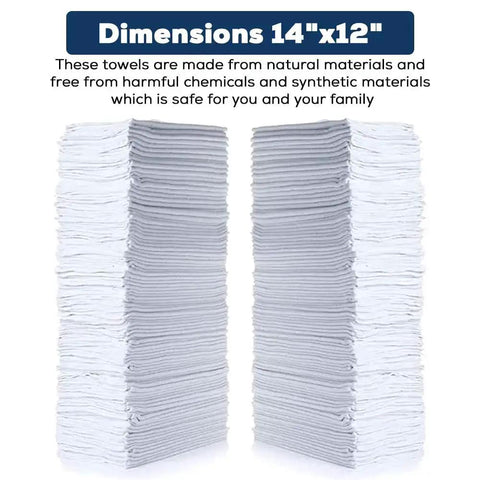 Cotton Shop Towels 14 By 12 Inches 145 Pack Reusable Cleaning Rags For Automotive Garage Workshop And Industrial Use White Durable Absorbent Lint Free Quick Clean Up Workhorse Towels stacked