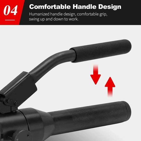 Comfortable handle design of Portable Manual Hydraulic Hole Punch Kit with Six Dies, ergonomic grip for easy use.