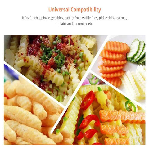 Crinkle Cut Knife Set With Fork Slicing Helper And Three Stainless Steel Wavy Cutters For Potatoes Onions Tomatoes And More Easy Grip Handles Safe Design Fun Kitchen Gadget For Everyday Cooking And Family Dinners featuring crinkle-cut vegetables