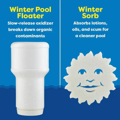 Pool Winterizing Kit For Above Ground And In Ground Pools All In One Chemistry Set up to 15,000 Gallons showing Winter Pool Floater and Sorb