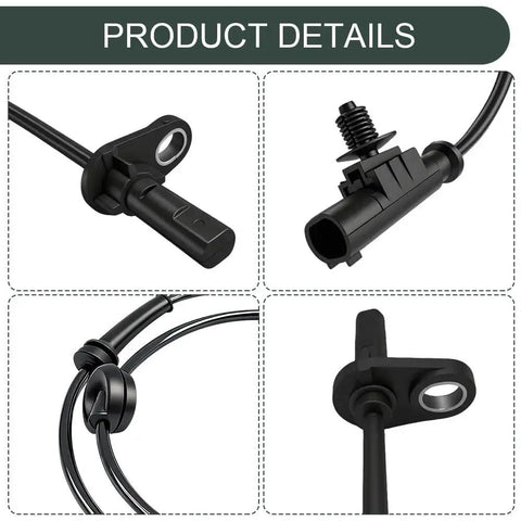 Surosha wheel speed sensor (rear-left) black ABS sensor with mounting bracket and connector, 4-view collage