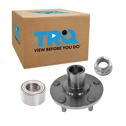 Front Passenger Side Wheel Bearing And Hub Kit For 2002-2003 Toyota Camry And 2001-2005 RAV4 Includes Front Wheel Bearing And Front Wheel Hub Assembly Ready To Install Today, showing parts and box.