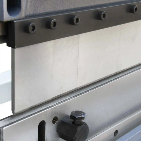 Close-up of 3 In 1 Sheet Metal Cutter, Brake And Slip Roll For 30 Inch 20 Gauge Fabrication, showing blade and back gauge.