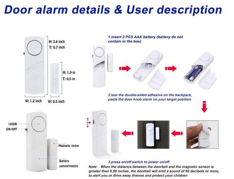 Personal Security Window And Door Alarm Bell Wireless Sensor System Pack Of 10 installation guide with measurements