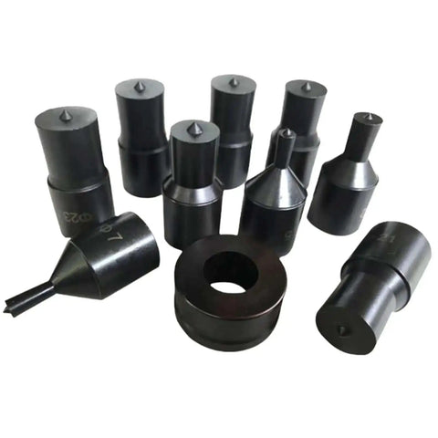 Hydraulic Round Hole Punch Die Set For CH70 And CH60 Machines, includes multiple die sizes for steel, copper, aluminum, and sheet metal.
