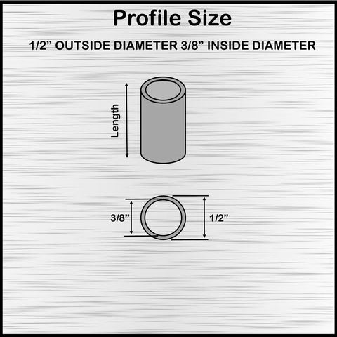 Heavy Duty Aluminum Spacer Round Unthreaded Standoff Bushing With Plain Finish, One Half Inch Outer Diameter And Three Eighth Inch Inner Diameter diagram