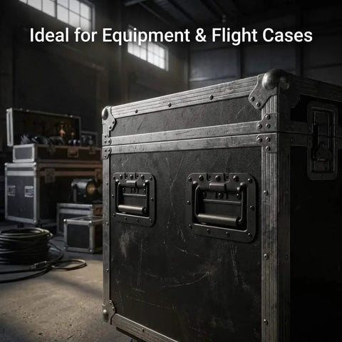 Large Recessed Spring Loaded Steel Handle Set 4 Pack For Flush Mount Cabinets Flight Cases And Racks on a black case