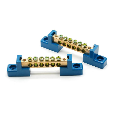 2 Pack Brass Ground Bar Terminal Block, 6 Position Wire Screw Grounding Bus Bar, Durable Electrical Grounding Block with 5mm Holes