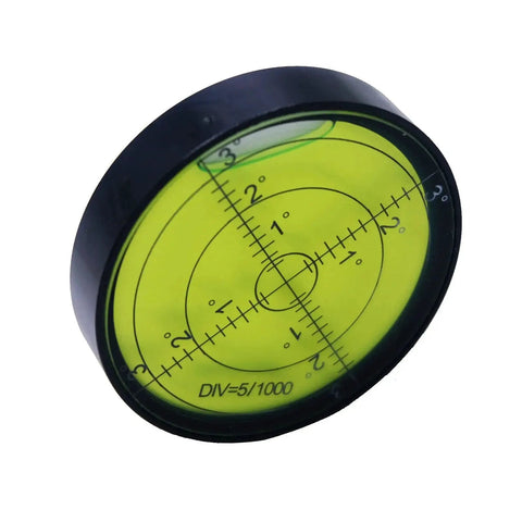 Durable aluminum high precision horizontal leveler with a 60mm circular vial, 12mm thick housing, and 0.32 in per degree tilt sensitivity