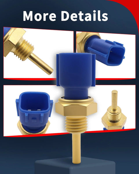 VEHICODE Engine coolant temperature sensor with brass threaded probe and blue two-pin connector