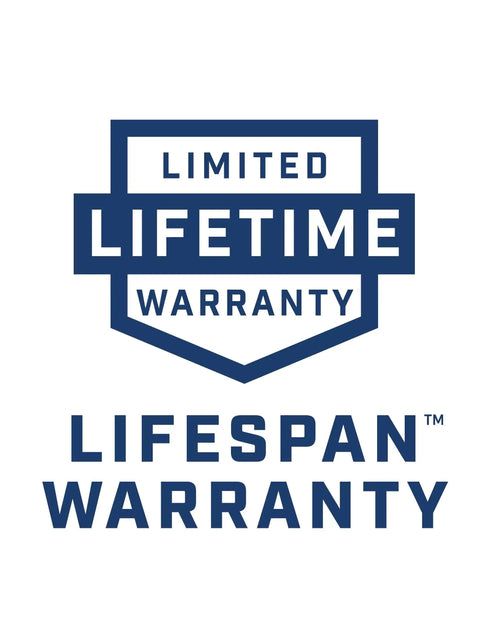 Limited Lifetime Warranty text in blue shield design, emphasizing product longevity and reliability.