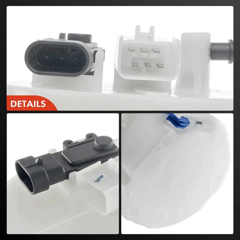 Electric Fuel Pump Module Assembly With Pressure Sensor For Chevy Aveo 2004 2005 And Pontiac Wave 2005 1.6L Gas In Tank Replacement, connector details and module close-up