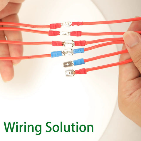 Feggizuli crimp spade connector kit with red insulated wires, 2.8/4.8/6.3 mm male and female terminals