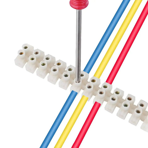 10 Pack 12 Position Dual Row Screw Terminal Block Set For Home DIY Projects 10 Amp 380V Electric Barrier Strip in use with wires