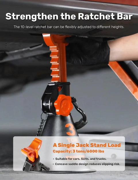 3 Ton Jack Stands With Integrated Steel Base And Double Locking For SUV in use under vehicle