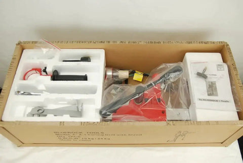 Heavy Duty Diamond Core Drill Bundle With Rolling Base Stand For Pros And 1 To 4 Inch Diamond Bit Set Dual Speed 2100 RPM And 950 RPM 110 Volt Concrete Coring BluRock Model 4Z1RB Package Deal in box