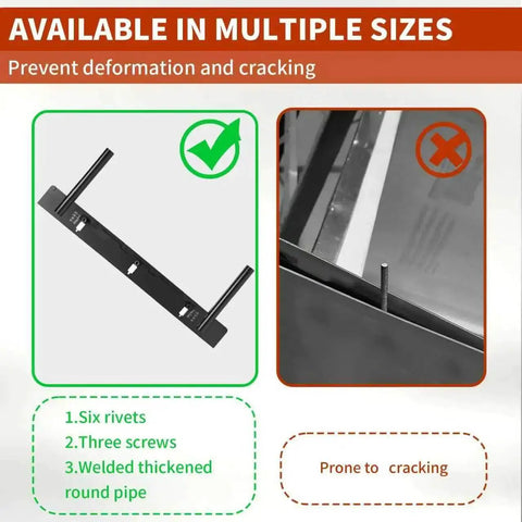 Comparison of metal bender durability features highlighting rivets and screws, with focus on anti-cracking benefits and multiple sizes available.