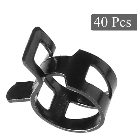 Black spring band hose clamp, 1/4 ID, fits 6.5–7.2 mm OD hoses, fuel/water/air, 40-piece set