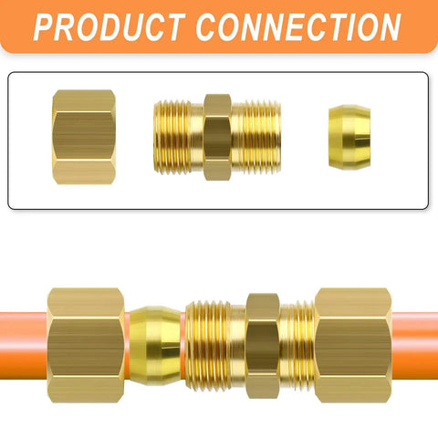 Brass Compression Tube Fitting Connector 10 Pcs 1 Quarter Inch OD To 1 Quarter Inch OD shown connected to tubing