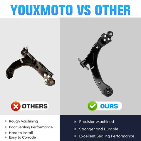 Comparison of Chevrolet Cobalt HHR Front Lower Control Arms Kit With Ball Joints Direct Bolt On Replacement showing black arm on right.