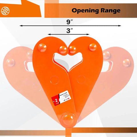 Heavy Duty Beam Clamp 2 Ton Lifting Tool With 3 To 9 Inch Opening in extended view showing adjustment range