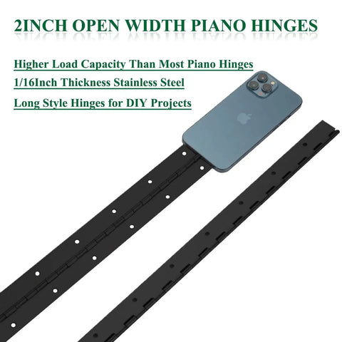 Heavy Duty Piano Hinges 2 Pack 2 Inch Open Width 18 Inch Continuous Stainless Steel Hinges With 0.06 Inch Thick Black Stainless Finish