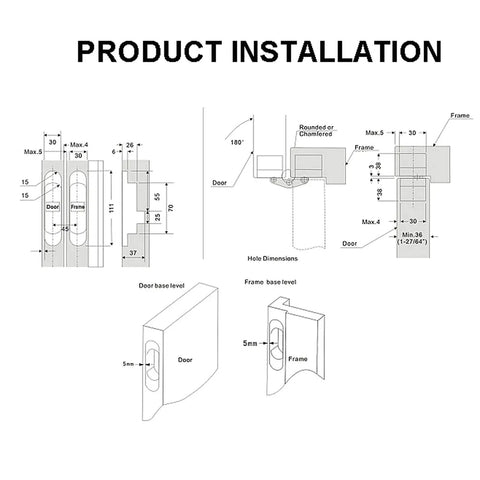 Installation diagram for Concealed 3D Door Hinge for Wooden Doors, Invisible Hidden Hinge with 180 Degree Opening, Black Zinc Alloy.