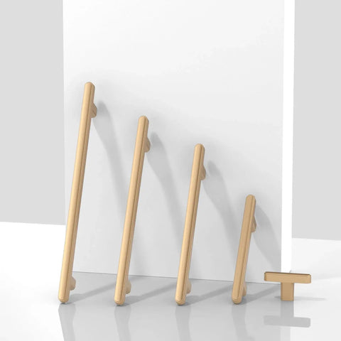 Champagne Bronze Cabinet Pulls 5 Inch 128mm 10 Pack Solid Zinc Alloy Drawer Handles displayed vertically for kitchen use.