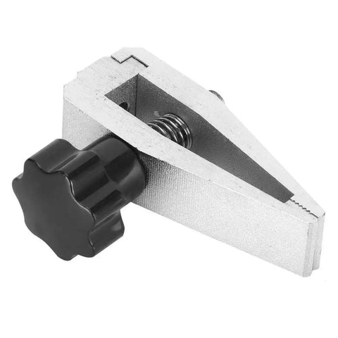 Close-up of a stainless steel Push-Pull Force Fixture Clamp For Tensile Testing with an anti-slip adjustable knob and cogging friction.