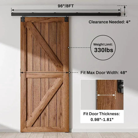 8 Ft Box Rail Sliding Barn Door Track Kit, Heavy Duty Aluminum Alloy Wall Mount For Single Door, supports 330 lbs, door not included.