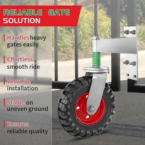 8 Inch Fence Gate Wheel For Metal Tube Gates, Heavy Duty Gate Caster With 360 Degree Rotation, Spring Loaded, 600 Lb Capacity