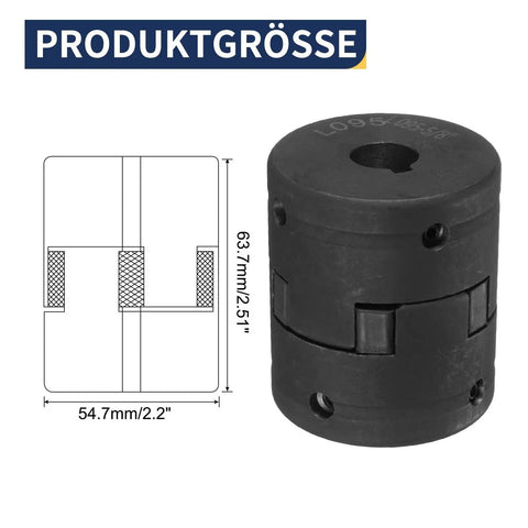 Flexible 3-Piece L-Jaw Coupling Set For 5/8 To 5/8 Inch Shafts With Buna-N NBR Rubber Spider, includes dimensions and material diagram.