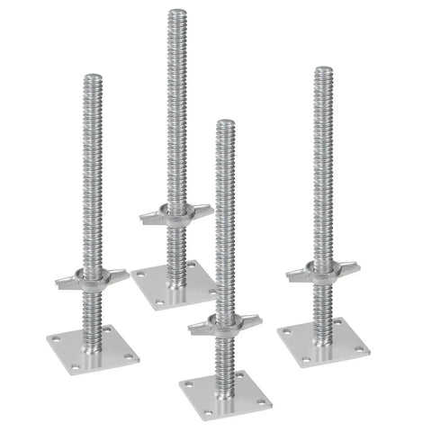 Four Pack Beefy Adjustable Leveling Jacks For Baker Style Scaffolding, 18.2 Inch Height Range, 3307 Lb Total Load Capacity