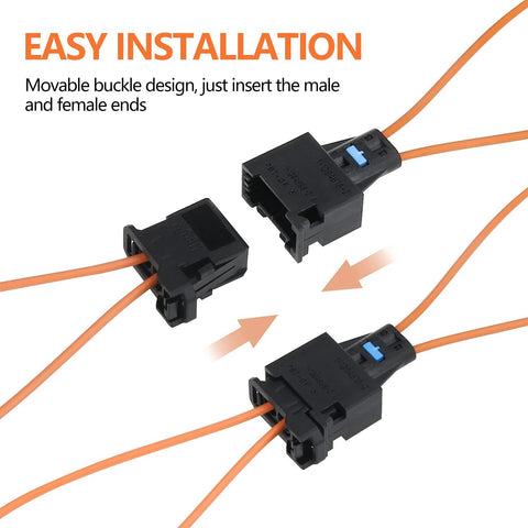 Mellbree 2Pcs fiber optic loop bypass adapters, angled view with orange cables, male and female ends for diagnostic use