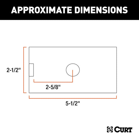 CURT 45405 2-1/2 to 2 in receiver adapter sleeve; mounting plate 5-1/2" long, 2-1/2" high.
