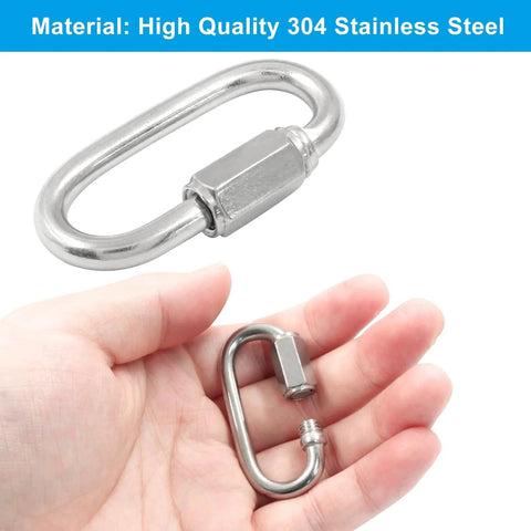 Set Of 6 304 Stainless Steel D Shape Locking Quick Connectors Three Sixteenth Inch M5 Thread Heavy Duty Chain Links 648lbs Capacity