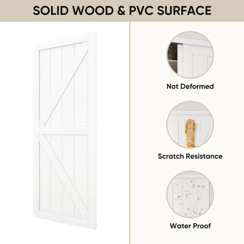 Double 72 Inch By 80 Inch K Style Sliding Closet Door with Hardware Kit showing solid wood and PVC surface benefits