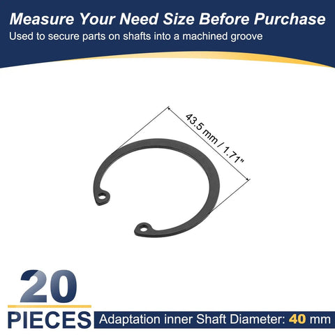 20 Pcs Internal Retaining Rings Set For Automotive Grooved Shafts with 40mm Inner Diameter and 43.5mm Outer Ring, 65Mn Steel C Clip