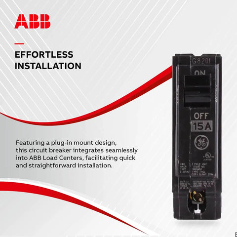 THQL1115 15A single-pole plug-in circuit breaker Q-Line thermal-magnetic 1P 10kA 240V compact design for residential and commercial load centers GE compatible.