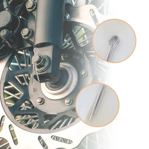 Close-up of 150 Pcs 304 Stainless Steel Cotter Pins Assortment Kit With 15 Sizes Split Pin Fasteners For Automotive Mechanics And Small Engine Repair A Handy Must Have Fix It Kit For DIYers with mechanical parts.