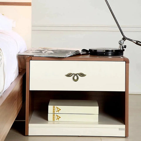 Nightstand with 4 Pack Vintage Style Leaf Drawer Pulls 4 Inch Bronze Cabinet Handles For Dresser And Furniture 50mm Hole Distance