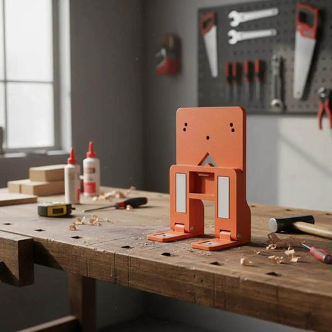 Magnetic Cabinet Door Hinge Spacer With 2.6mm Scale for Precise Gap Alignment and Quick Mounting on a workbench