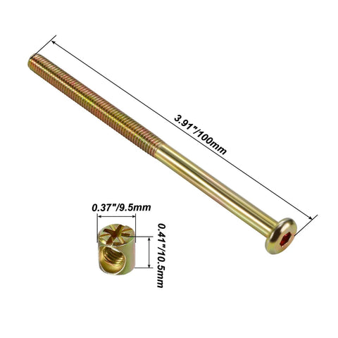 M6 Flat Head Hex Socket Screws 80Mm Pack Of 10 Go-To Galvanized Carbon Steel Bed Hardware For Baby And Mom Cribs Round Head Durable Fasteners For Frames Rails And Accessories. Image of a long galvanized screw with measurements.