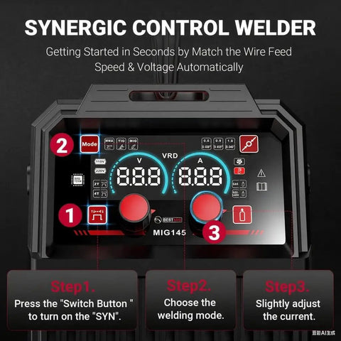 Control panel of 4 In 1 Welder For MIG TIG MMA And Flux Core Welding With Dual Voltage 110V And 220V Portable Synergy IGBT Inverter
