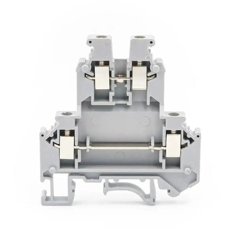 Front view of DIN Rail Terminal Block 10 Pack Double Deck Screw Clamp With Adjustable Pressure Spring Loaded Brass Contacts For 24 To 12 AWG Wire