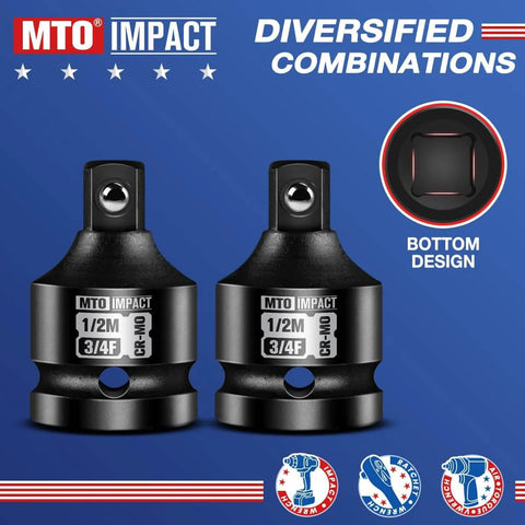 2 Piece 3/4 Inch Female To 1/2 Inch Male Impact Socket Adapters Set, 3/4 Inch Drive Reducer, Chrome Molybdenum Steel, front view