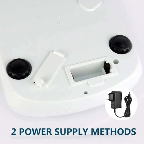 Back view of Pro Grade Digital Precision Balance 5000g By 0.01g Lab Scale showing power supply compartment and adapter