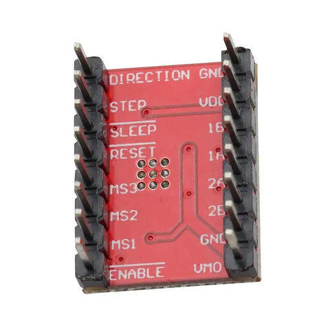Top view of A4988 Stepper Motor Driver Module with red PCB board showing pin labels for Arduino 3D Printer CNC Machine and Robotics.